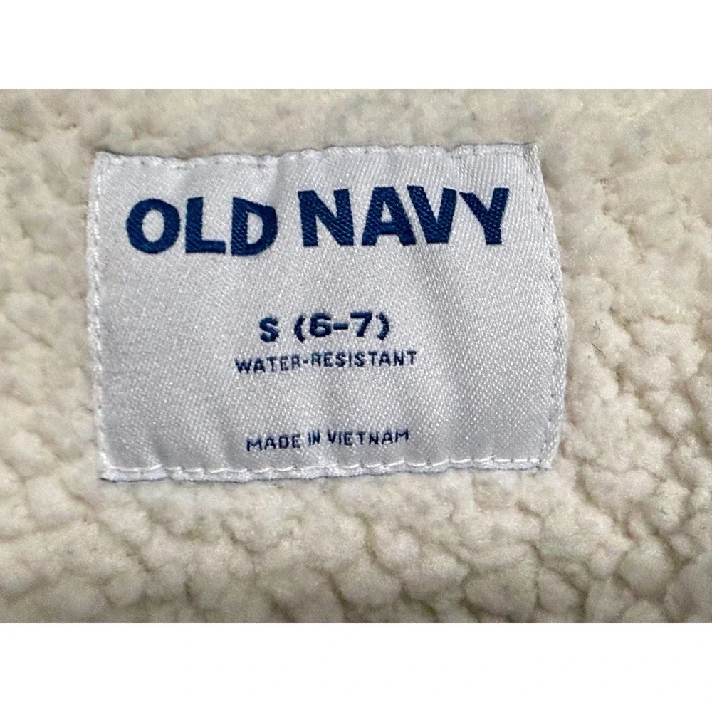 Old Navy Boys Black Sherpa Lined Puffer Jacket Water Resistant Hooded Size S 6-7